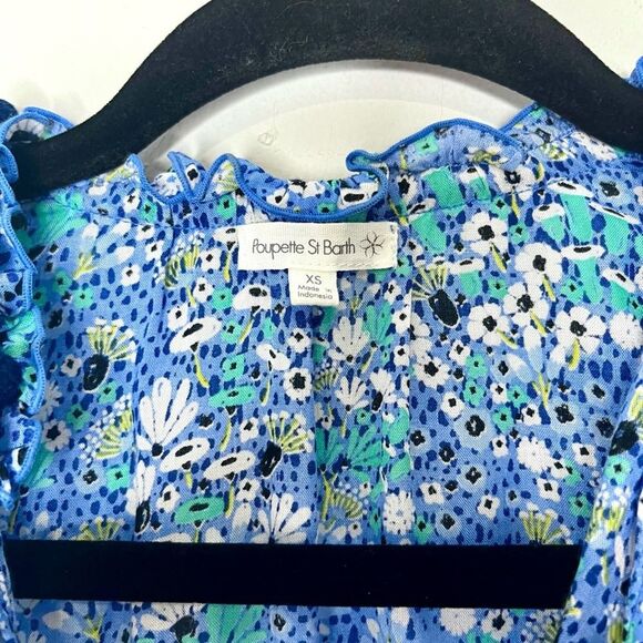 Poupette St Barth Clara Tiered Mini Dress in Blue Floral Malva Print, Size XS - Picture 9 of 13